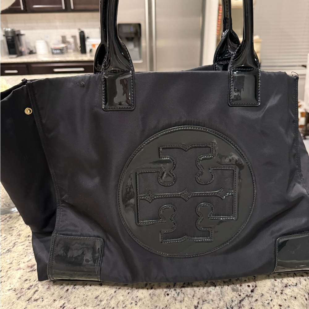 Tory Burch Black Nylon Tote with Patent Trim